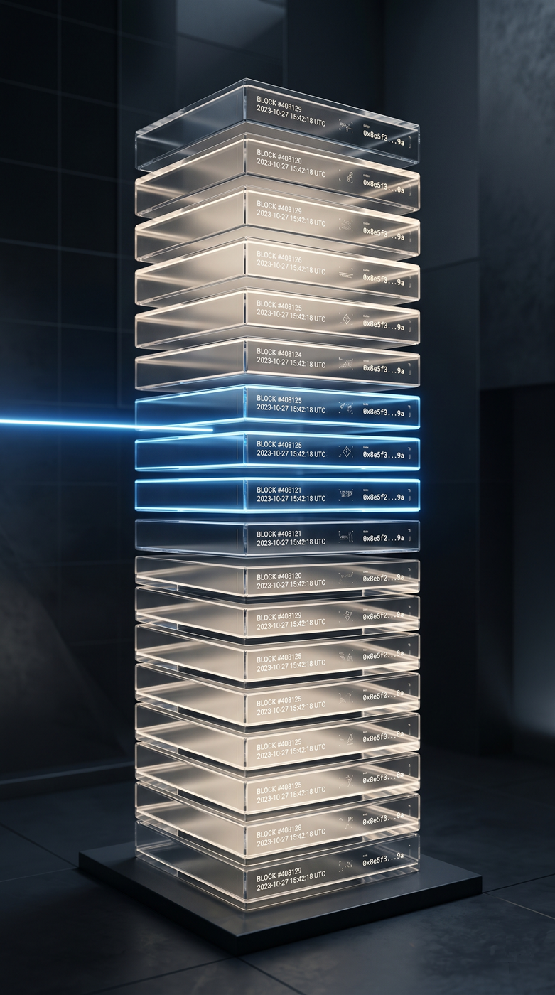 Abstrakte Visualisierung eines digitalen, unveränderbaren Strategie-Logs